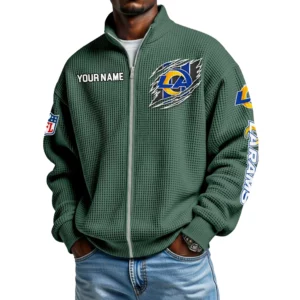Los Angeles Rams Men’s Full Zip Waffle Knit Long Sleeve Sweatshirt Customize Name