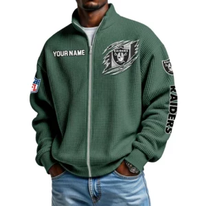 Las Vegas Raiders Men’s Full Zip Waffle Knit Long Sleeve Sweatshirt Customize Name