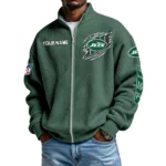New York Jets Men’s Full Zip Waffle Knit Long Sleeve Sweatshirt Customize Name