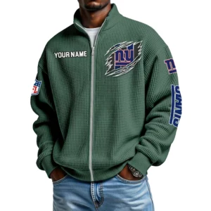 New York Giants Men’s Full Zip Waffle Knit Long Sleeve Sweatshirt Customize Name