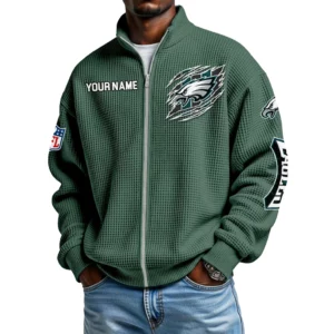 Philadelphia Eagles Men’s Full Zip Waffle Knit Long Sleeve Sweatshirt Customize Name