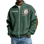 Pittsburgh Steelers Men’s Full Zip Waffle Knit Long Sleeve Sweatshirt Customize Name
