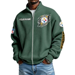 Pittsburgh Steelers Men’s Full Zip Waffle Knit Long Sleeve Sweatshirt Customize Name