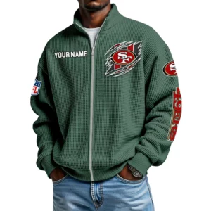 San Francisco 49ers Men’s Full Zip Waffle Knit Long Sleeve Sweatshirt Customize Name