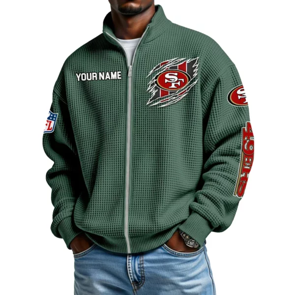 San Francisco 49ers Men’s Full Zip Waffle Knit Long Sleeve Sweatshirt Customize Name