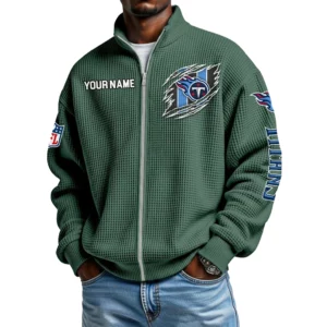 Tennessee Titans Men’s Full Zip Waffle Knit Long Sleeve Sweatshirt Customize Name