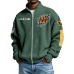 Washington Commanders Men’s Full Zip Waffle Knit Long Sleeve Sweatshirt Customize Name
