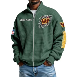 Washington Commanders Men’s Full Zip Waffle Knit Long Sleeve Sweatshirt Customize Name