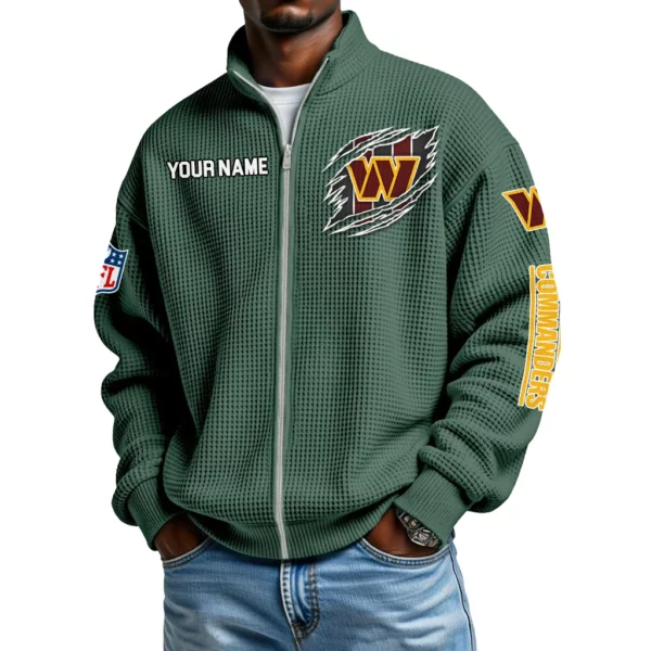 Washington Commanders Men’s Full Zip Waffle Knit Long Sleeve Sweatshirt Customize Name
