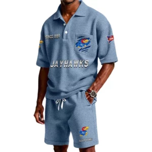 Kansas Jayhawks Premium Waffle Knit Polo Shorts Set 2026 Limited Personalize Name