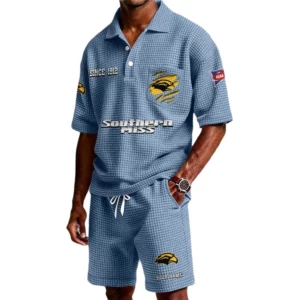 Southern Miss Golden Eagles Premium Waffle Knit Polo Shorts Set 2026 Limited Personalize Name