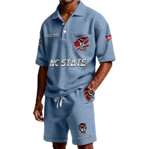 NC State Wolfpack Premium Waffle Knit Polo Shorts Set 2026 Limited Personalize Name