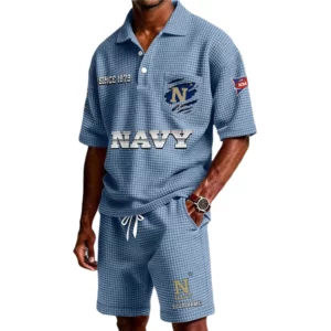 Navy Midshipmen Premium Waffle Knit Polo Shorts Set 2026 Limited Personalize Name