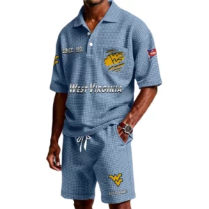 West Virginia Mountaineers Premium Waffle Knit Polo Shorts Set 2026 Limited Personalize Name