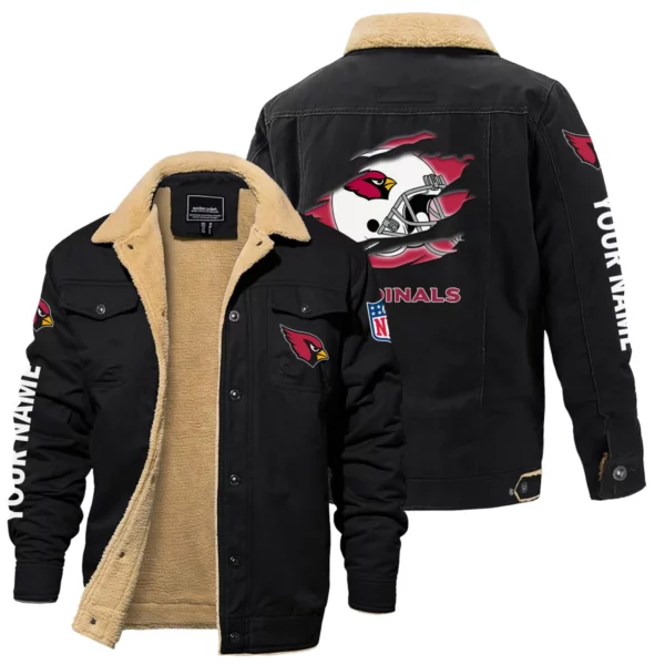 Arizona Cardinals Fleece Lined Thick Jacket With Fur Lapel Collar Custom Name