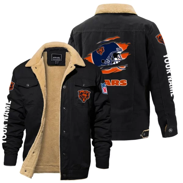 Chicago Bears Fleece Lined Thick Jacket With Fur Lapel Collar Custom Name