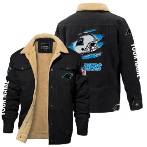 Carolina Panthers Fleece Lined Thick Jacket With Fur Lapel Collar Custom Name
