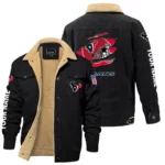 Houston Texans Fleece Lined Thick Jacket With Fur Lapel Collar Custom Name