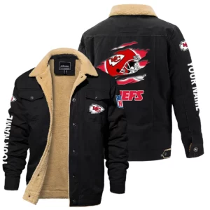 Kansas City Chiefs Fleece Lined Thick Jacket With Fur Lapel Collar Custom Name