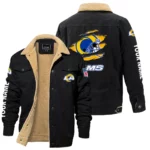 Los Angeles Rams Fleece Lined Thick Jacket With Fur Lapel Collar Custom Name