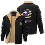 Minnesota Vikings Fleece Lined Thick Jacket With Fur Lapel Collar Custom Name