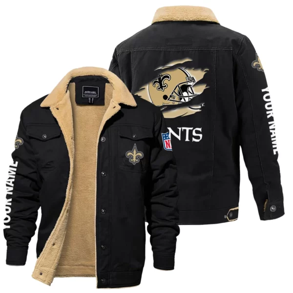 New Orleans Saints Fleece Lined Thick Jacket With Fur Lapel Collar Custom Name