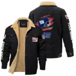 New York Giants Fleece Lined Thick Jacket With Fur Lapel Collar Custom Name