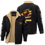 Washington Commanders Fleece Lined Thick Jacket With Fur Lapel Collar Custom Name