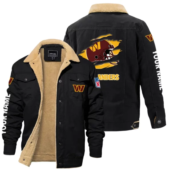 Washington Commanders Fleece Lined Thick Jacket With Fur Lapel Collar Custom Name