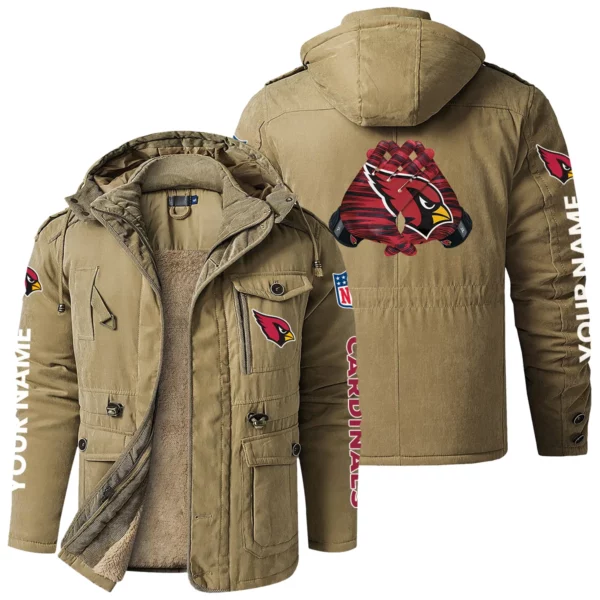 Arizona Cardinals Windproof Fleece Jacket Hooded Custom Name