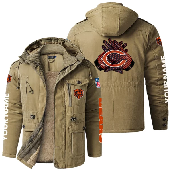 Chicago Bears Windproof Fleece Jacket Hooded Custom Name