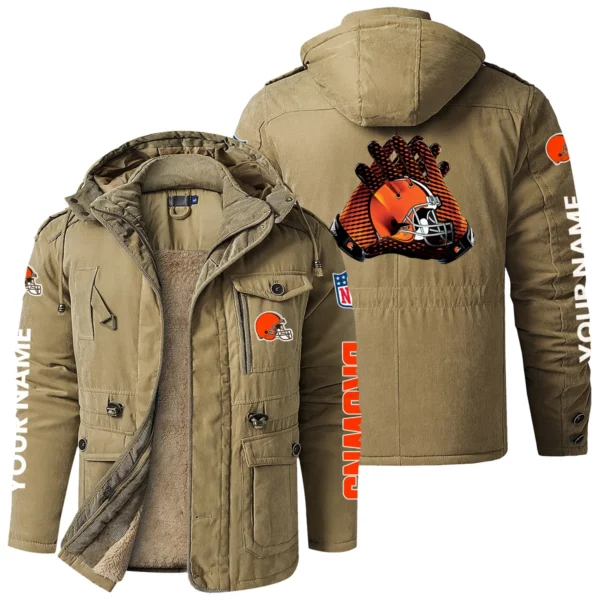 Cleveland Browns Windproof Fleece Jacket Hooded Custom Name