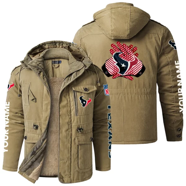 Houston Texans Windproof Fleece Jacket Hooded Custom Name