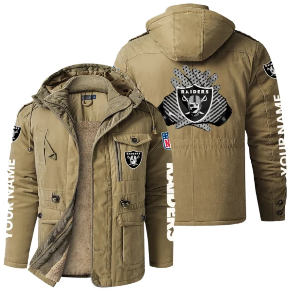 Las Vegas Raiders Windproof Fleece Jacket Hooded Custom Name