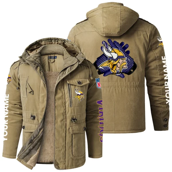 Minnesota Vikings Windproof Fleece Jacket Hooded Custom Name