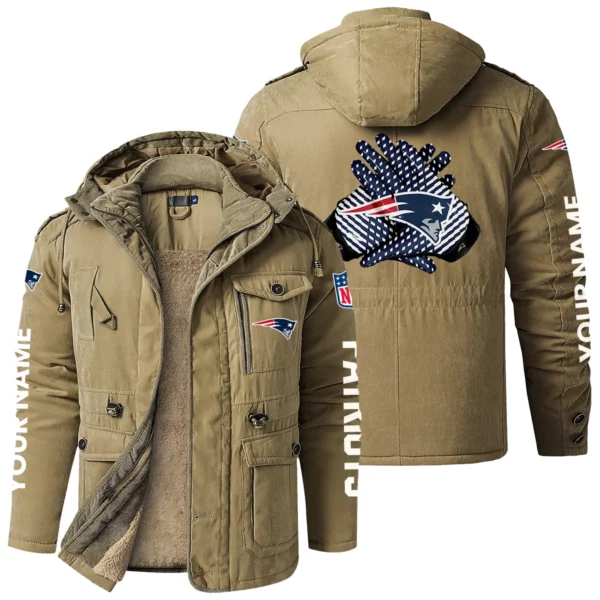 New England Patriots Windproof Fleece Jacket Hooded Custom Name