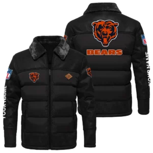 Chicago Bears Puffer Jacket Fur Collar Leather Patchwork Custom Name