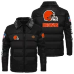 Cleveland Browns Puffer Jacket Fur Collar Leather Patchwork Custom Name