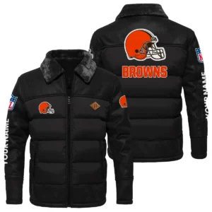 Cleveland Browns Puffer Jacket Fur Collar Leather Patchwork Custom Name