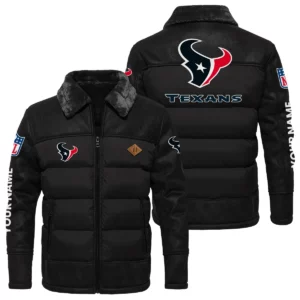 Houston Texans Puffer Jacket Fur Collar Leather Patchwork Custom Name