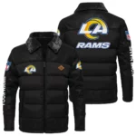 Los Angeles Rams Puffer Jacket Fur Collar Leather Patchwork Custom Name