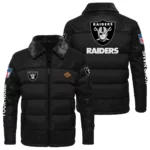 Las Vegas Raiders Puffer Jacket Fur Collar Leather Patchwork Custom Name