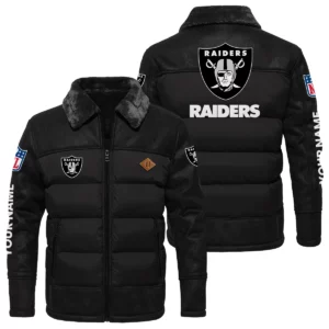 Las Vegas Raiders Puffer Jacket Fur Collar Leather Patchwork Custom Name