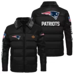New England Patriots Puffer Jacket Fur Collar Leather Patchwork Custom Name