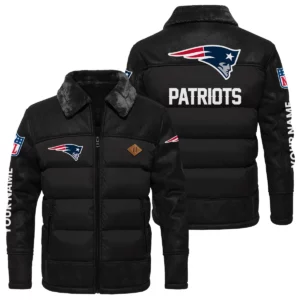 New England Patriots Puffer Jacket Fur Collar Leather Patchwork Custom Name