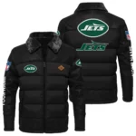 New York Jets Puffer Jacket Fur Collar Leather Patchwork Custom Name