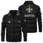 New Orleans Saints Puffer Jacket Fur Collar Leather Patchwork Custom Name