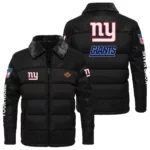 New York Giants Puffer Jacket Fur Collar Leather Patchwork Custom Name