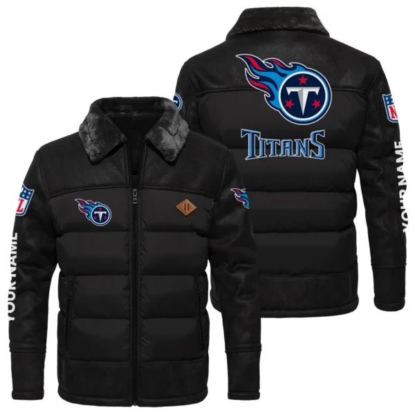 Tennessee Titans Puffer Jacket Fur Collar Leather Patchwork Custom Name