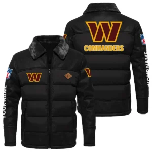 Washington Commanders Puffer Jacket Fur Collar Leather Patchwork Custom Name